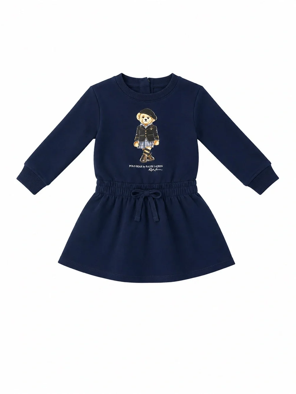 Ralph Lauren Polo Bear Girls Navy Sweatshirt Long Sleeve Button Dress
